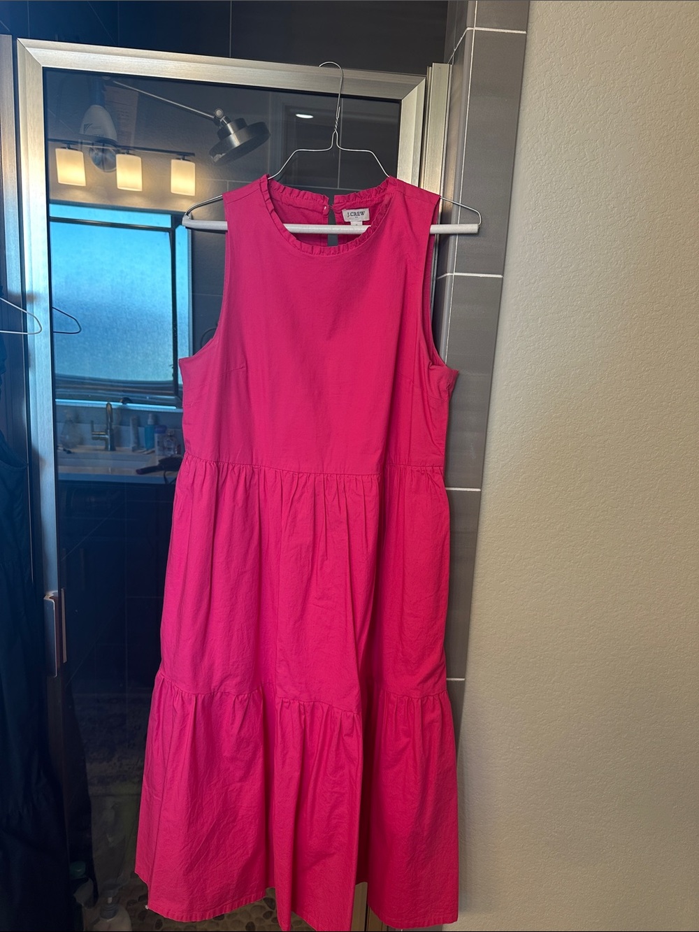 J.Crew Pink Tiered Midi Dress Size 8 Sleeveless Ruffle Neck